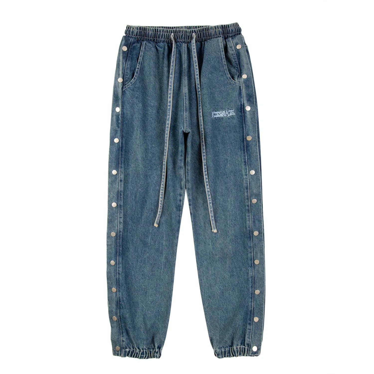 washed distressed denim sweatpant cashew flower patchwork oversized splice buckle jogging jeans casual button baggy men clothing casual joggers