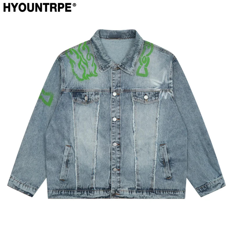 men harajuku graffiti denim jacket and coat fashion hip hop long sleeve jean patchwork outerwear casual streetwear jeans jackets denim street jeans