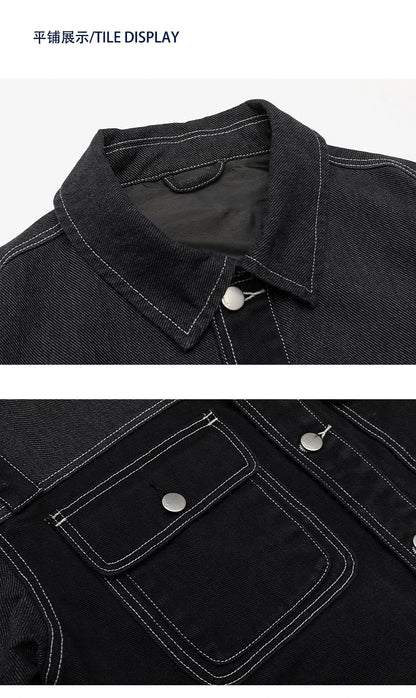black denim splice coat mens streetwear fashion vintage loose casua plus size denim jacket man spring autumn coat outerwear unique jeans style 889