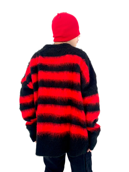 Hip Hop Striped Oversized Sweater Mens Autumn Winter Punk O-neck Long Sleeve Pullover Streetwear Casual Loose Sweaters Clothing Street King Limited