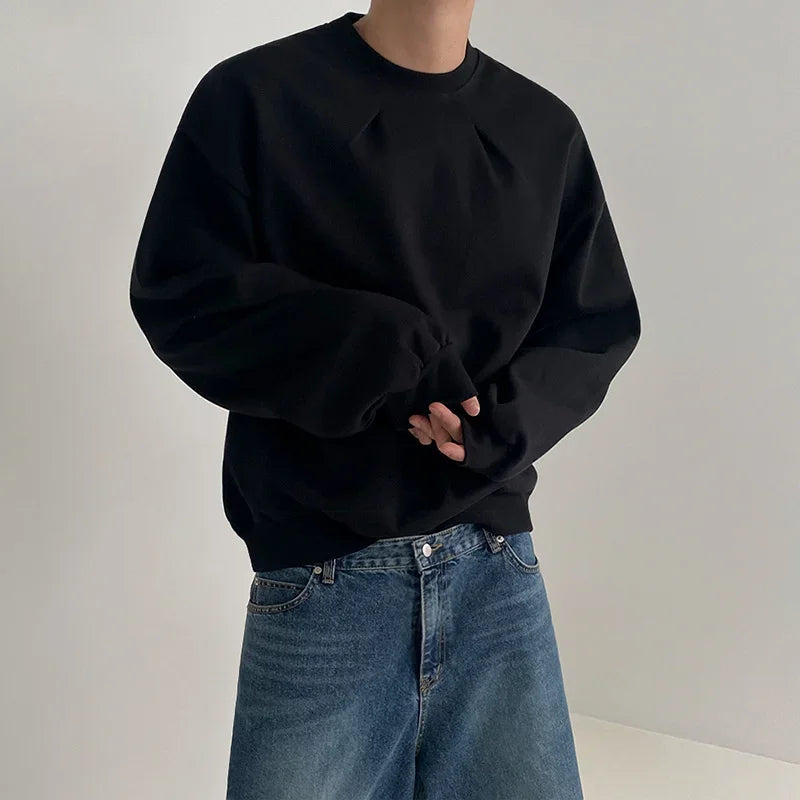 2024 Korean Fashion Crewneck Sweatshirts For Men Casual Design Pullover Y2K Hoodies Solid Color Streetwear Long Sleeve Tops Street King Limited