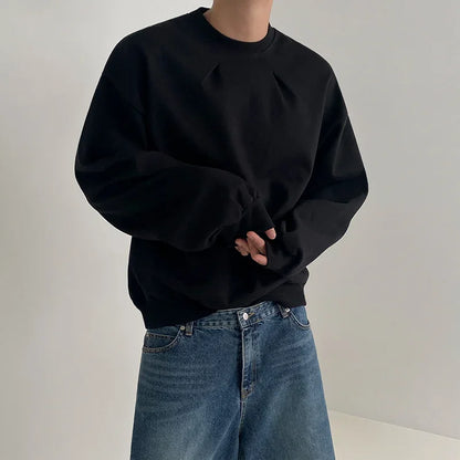 2024 Korean Fashion Crewneck Sweatshirts For Men Casual Design Pullover Y2K Hoodies Solid Color Streetwear Long Sleeve Tops Street King Limited