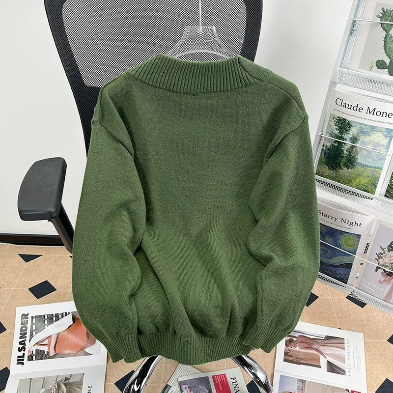 New Men's Scarf Collar Striped V-neck Sweater Female Long Sleeve Autumn Knitted Jumpers Korean Fashion Y2K Patchwork Knitwear Street King Limited