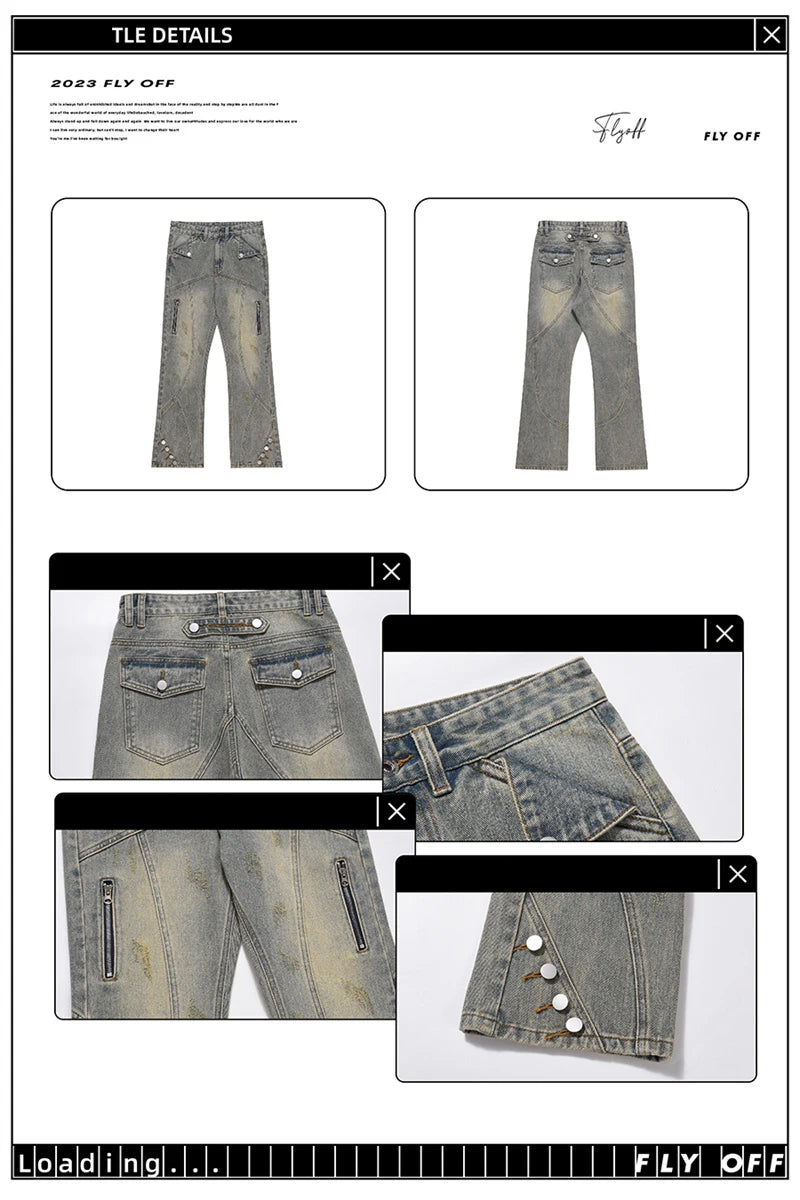 american high street retro straight jeans men casual patchwork y2k denim pants hip hop streetwear zipper baggy cargo jean unique cargo style 3116