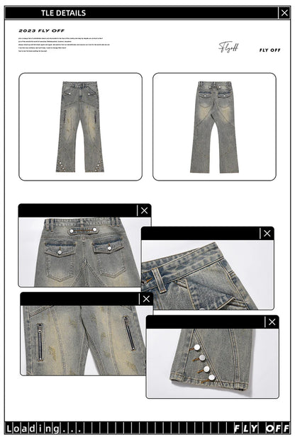 american high street retro straight jeans men casual patchwork y2k denim pants hip hop streetwear zipper baggy cargo jean unique cargo style 3116