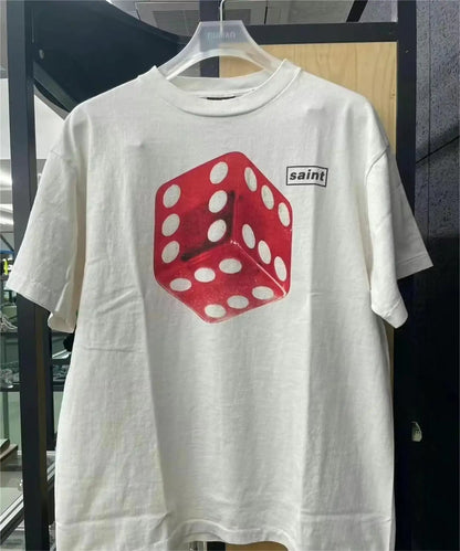 Summer Vintage Retro Dice Printing High-Street Casual Loose T-Shirt Tops Street King Limited