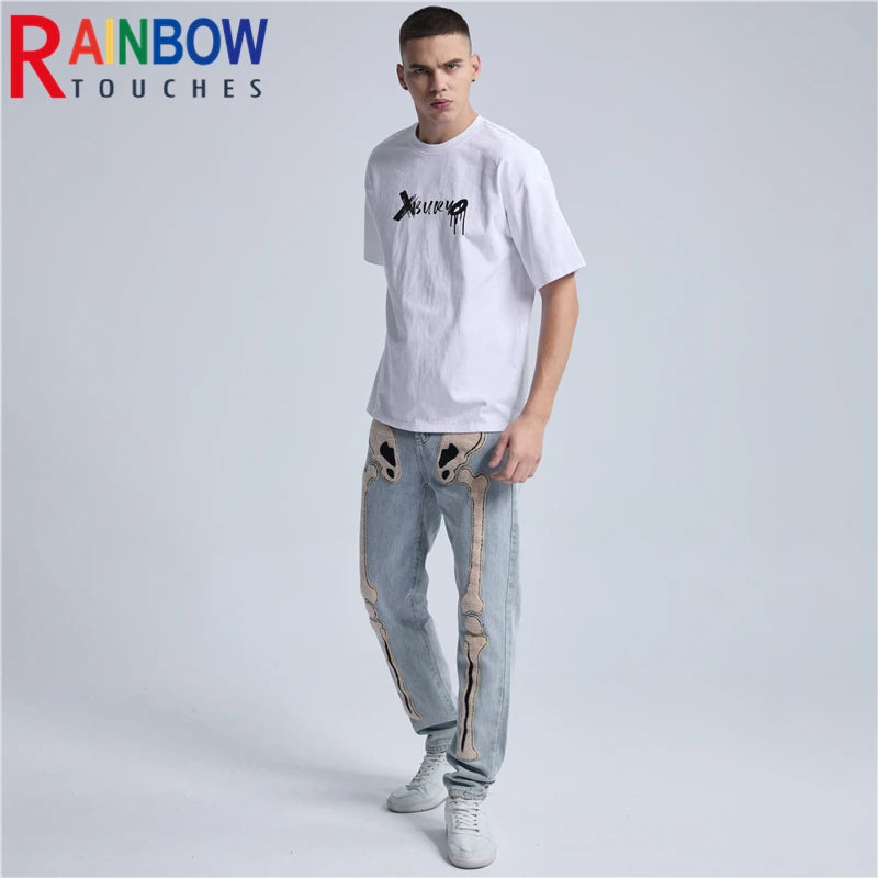 Rainbowtouches 2022 Vintage New Brand Mens T-Shirt High Street Tidal Current Skull Pattern Mens T Shirt Men Hip Hop Women  Shirt Street King Limited