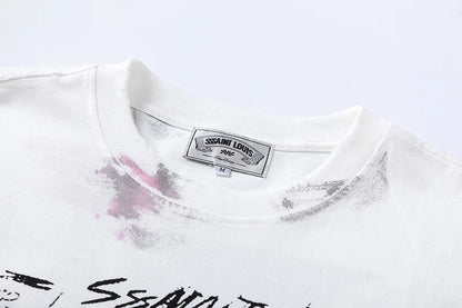 2024ss Saint Louis T-shirts Men Woman Good Quality Cotton Loose Wash White Nightmare Debris Printing Top Tees Street King Limited