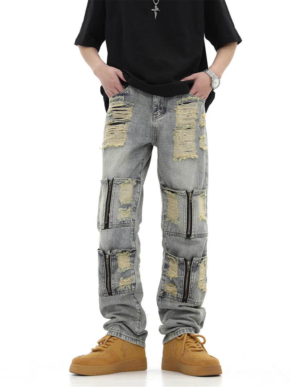 2024 ripped jeans high street straight trousers destroyed hole baggy denim pants vintage retro hip hop 1 unique jeans style 4491