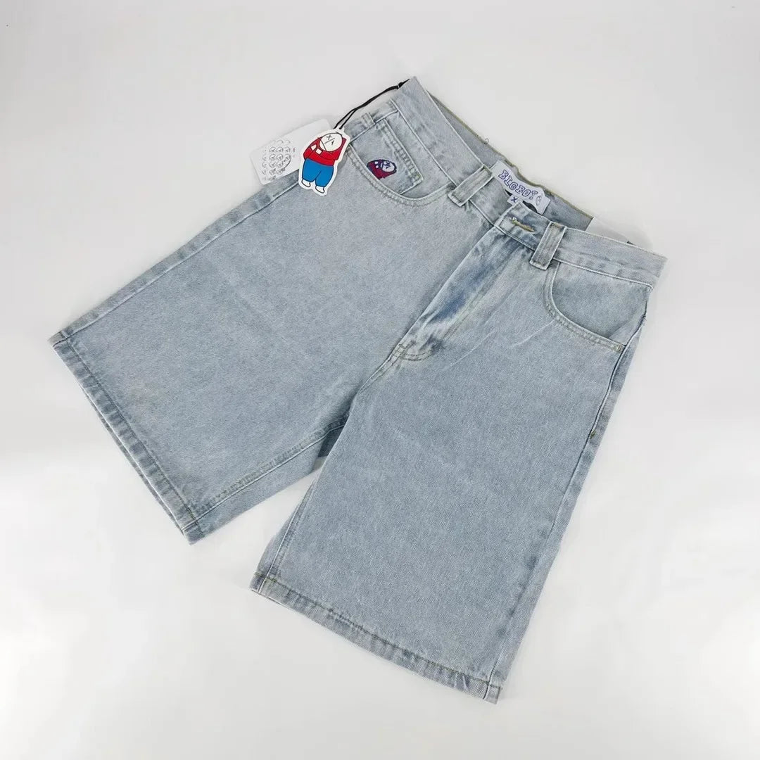 wexwear embroidery skate cargo jeans denim shorts baggy retro y2k harajuku gym basketball shorts streetwear men clothing unique cargo style 3801