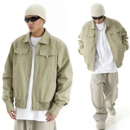 high street tooling bomber jacket mens spring retro double pocket loose short pilot coats lapel zipper khaki baseball jersey unique shorts style 3191