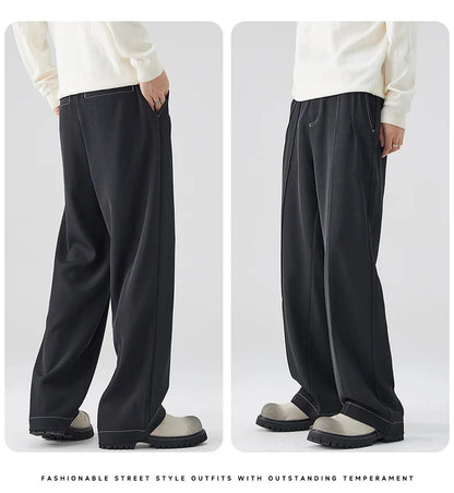 men bright line elastic waist streetwear fashion loose casual plus size straight suit pants work man business trousers unique default style 1803