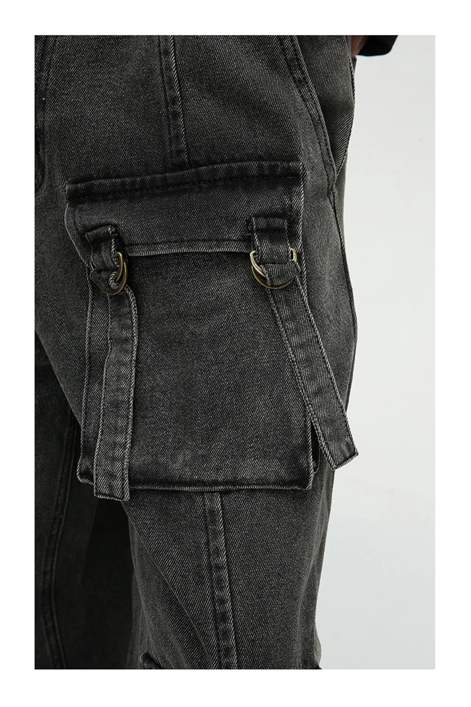 multi pocket cargo jeans men korean fashion loose straight denim pants unique cargo style 516