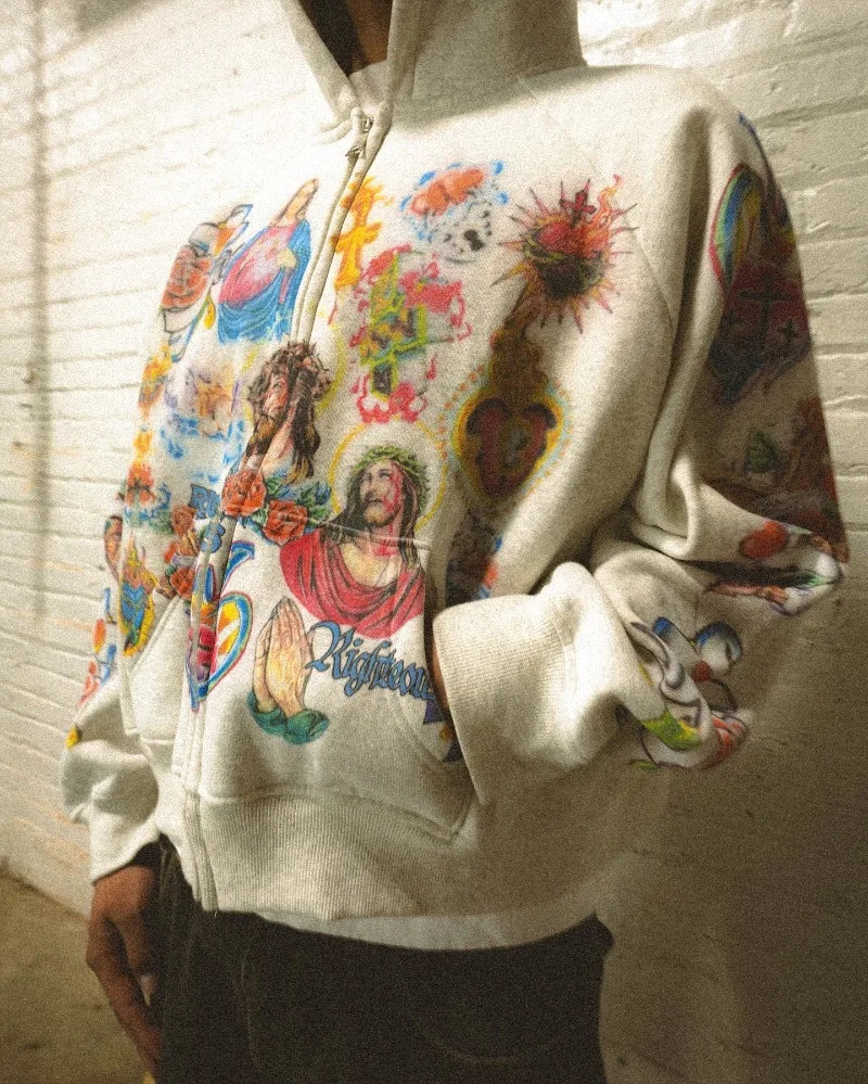 American retro gothic rock letter print pattern oversized hoodie men's fashion Harajuku loose versatile sweatshirt couple style Street King Limited