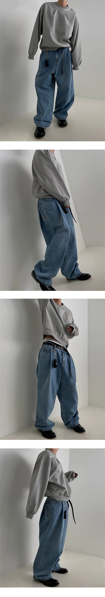 2024 Korean Fashion Crewneck Sweatshirts For Men Casual Design Pullover Y2K Hoodies Solid Color Streetwear Long Sleeve Tops Street King Limited