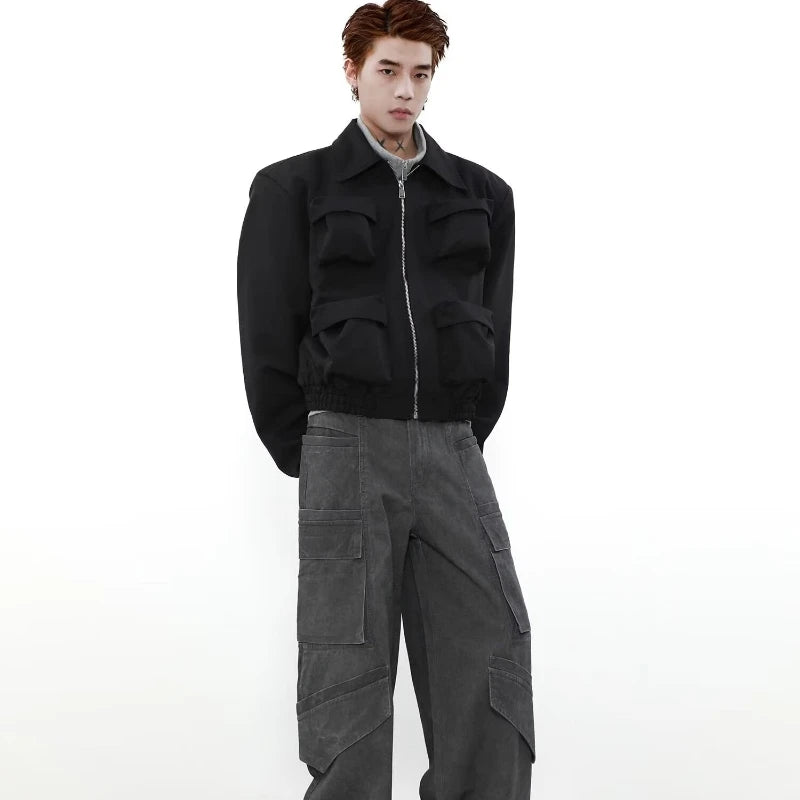 spring american pilot jacket mens street trend three dimensional multi pockets shoulder padded coats high street outwear unisex urban fashion pants
