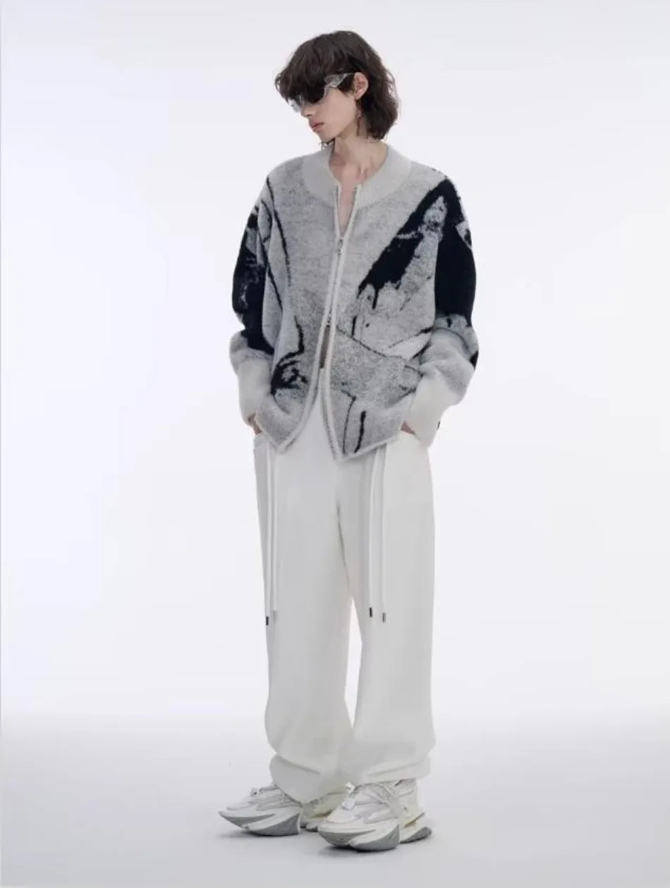Color Blocked Gradient Cardigan Mens Imitation Mink Fur Jacquard Trend Couple Knitted Jacket Zipper High Street Sweater Coats Street King Limited