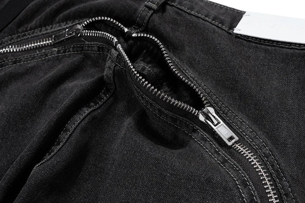 ro style spiral long zipper straight baggy jeans for men and women streetwear y2k pantalones hombre casual denim trousers unique jeans style 3408