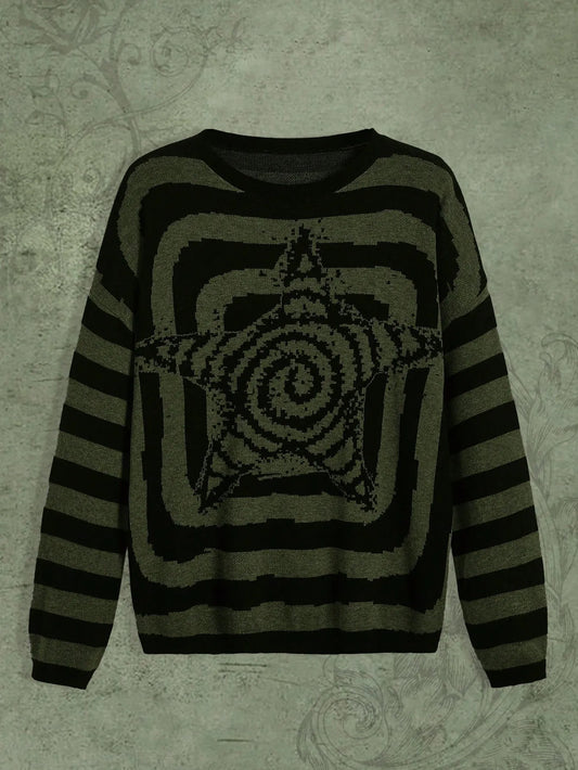 Y2K Women's Sweater Clothing Vintage Knitted Wool Sweater Jumper Round Neck Stripe High Neck Round Neck Long Sleeve Clothing Top Street King Limited