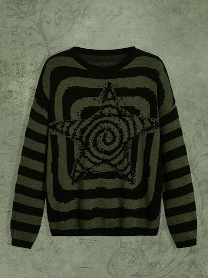 Y2K Women's Sweater Clothing Vintage Knitted Wool Sweater Jumper Round Neck Stripe High Neck Round Neck Long Sleeve Clothing Top Street King Limited