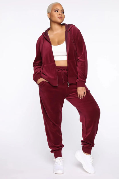 Women's Velvet Hooded Zipper Sweater Elastic Waist Trousers Two-piece Set Fashion Personality Trend Clothing Two-piece Slim Suit Street King Limited