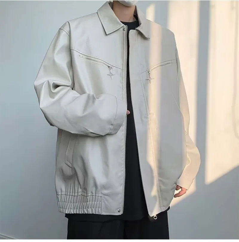 retro motorcycle pu leather jacket mens high street punk zipper decoration loose coats unisex hip hop fashion outwear spring unique default style 2039