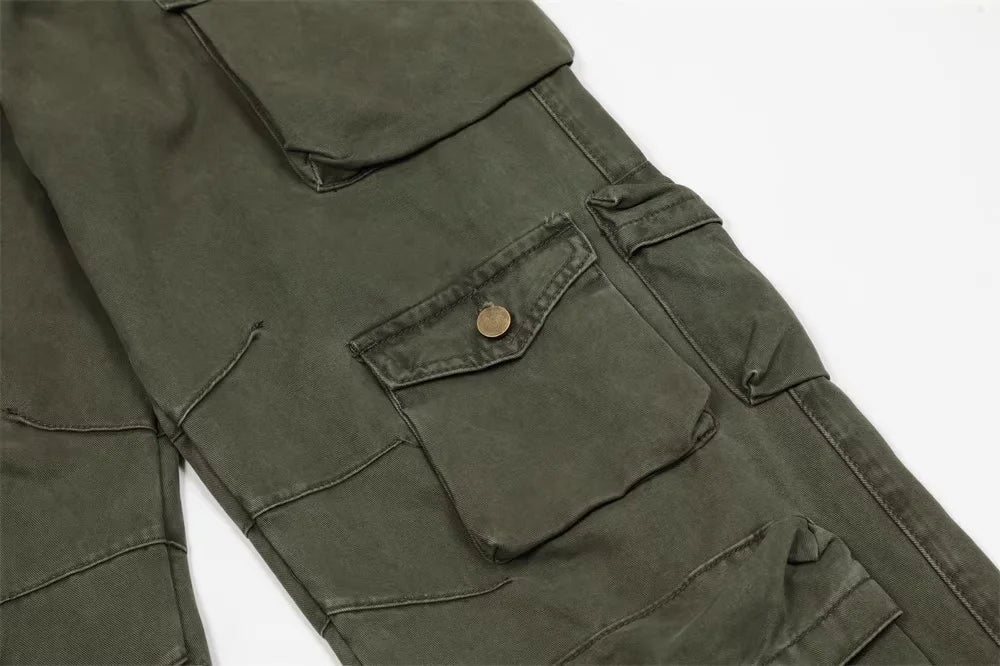 new multi pocket heavy industry washed cargo pants mens high rise loose y2k vintage streetwear oversized straight leg jeans unique cargo style 807