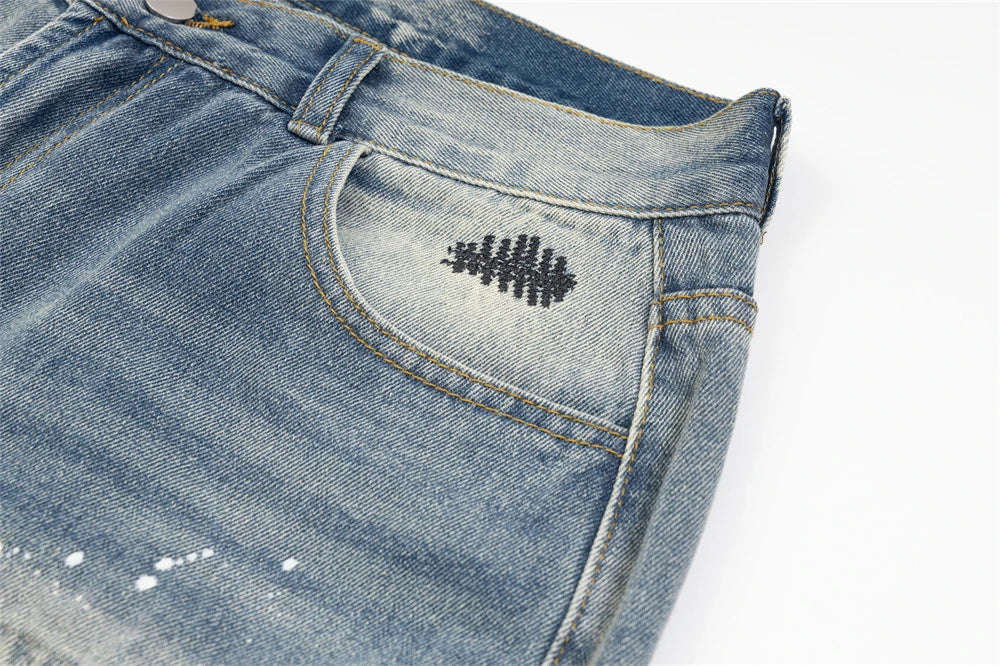 mens fashion ripped jeans blue straight baggy jeans trousers luxury loose casual distressed denim pants male 1 unique jeans style 4448