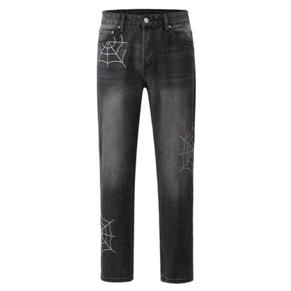 mens hip hop streetwear denim pants cobweb embroidery denim pants 2023 harajuku zipper cotton joggers jeans trousers harem pants streetwear sweatpants