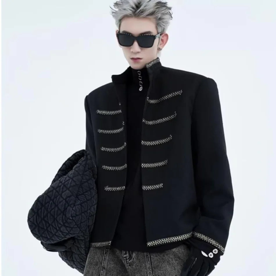 street black mens suit jacket 2024 new palace fashion stand collar unisex outwear oversized printing shoulder pads coats male unique default style 3967