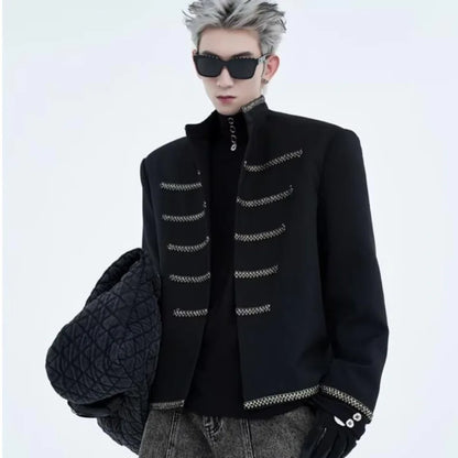 street black mens suit jacket 2024 new palace fashion stand collar unisex outwear oversized printing shoulder pads coats male unique default style 3967