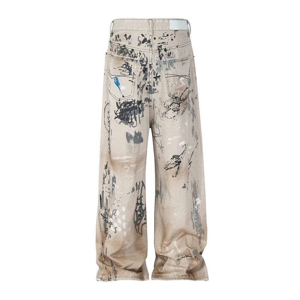hand painted graffiti washed baggy jeans for men and women y2k streetwear pantalones hombre casual denim trousers oversized 1 unique jeans style 888