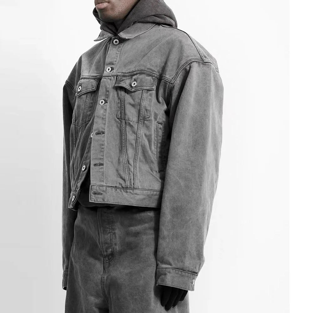 2023 autumn and winter solid color washed gray jeans jackets for men harajuku cleanfit baggy y2k denim coat oversized loose tops vintage washed jeans