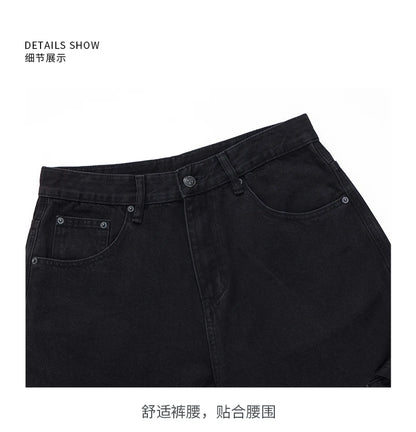 men american streetwear fashion loose casual hip hop wide leg black denim baggy jeans pants man y2k cargo jeans trousers unique cargo style 2209