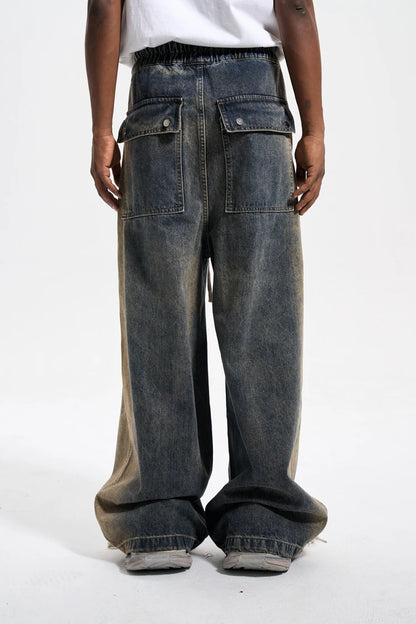 mens high street loose denim jeans casual straight retro washed jeans hip hop streetwear casual wide legs joggers baggy jeans unique joggers style 1856