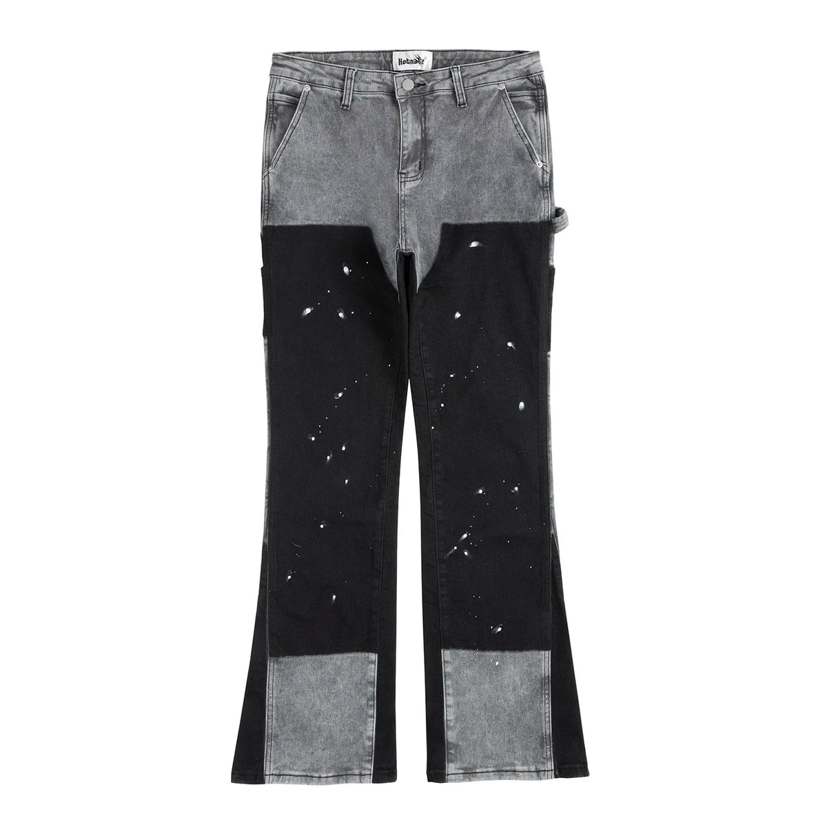 high street spliced speckled ink micro flare pants for men and women patchwork baggy jeans ropa hombre casual denim trousers 2 unique jeans style 1114