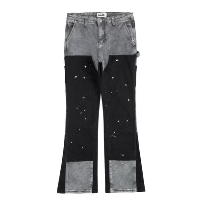 high street spliced speckled ink micro flare pants for men and women patchwork baggy jeans ropa hombre casual denim trousers 2 unique jeans style 1114