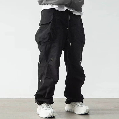 y2k high street multi pockets pleated drawstring cargo pants for men straight pantalones hombre baggy trousers oversized utility cargo pants