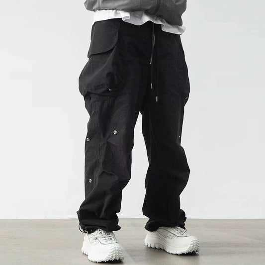 y2k high street multi pockets pleated drawstring cargo pants for men straight pantalones hombre baggy trousers oversized utility cargo pants