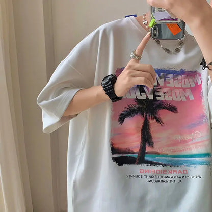 Short-sleeved men's t-shirt summer versatile Korean style loose half-sleeved student fashion brand pure cotton T-shirt y2k tops Street King Limited