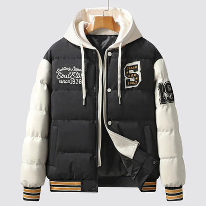 Winter Warm Parka Men Women Hooded Patchwork Baseball Jackets Embroidered Loose Casual Cotton-padded Fashion Outwear Couple New Street King Limited