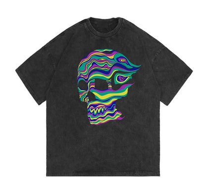 Rainbowtouches Washed Men T Shirt 2022 Summer Vintage Unisex High Street Skulls Pattern Oversize Fashion Mens Graphic T-Shirts Street King Limited