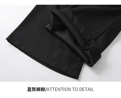 extended length edition wrinkle fashion men streetwear fashion hip hop vibe loose casual straight black suit pant trousers unique default style 1832