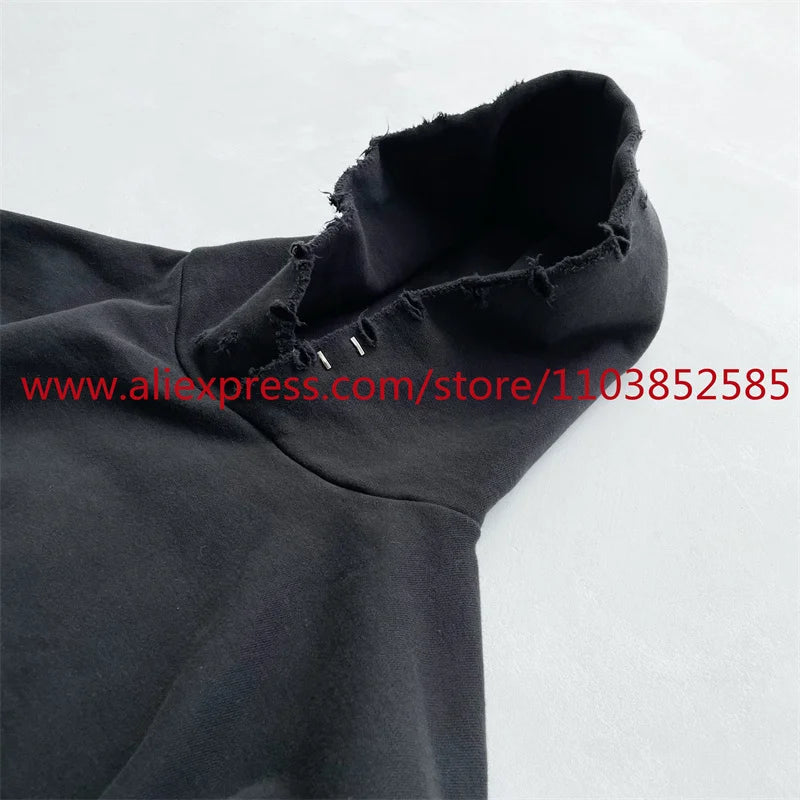 2024 Autumn/Winter High Street Basic Vintage Damaged Hole Loose Hoodie Hoodie Hoodie Hoodie Jacket Long Sleeve Heavy Weight Street King Limited