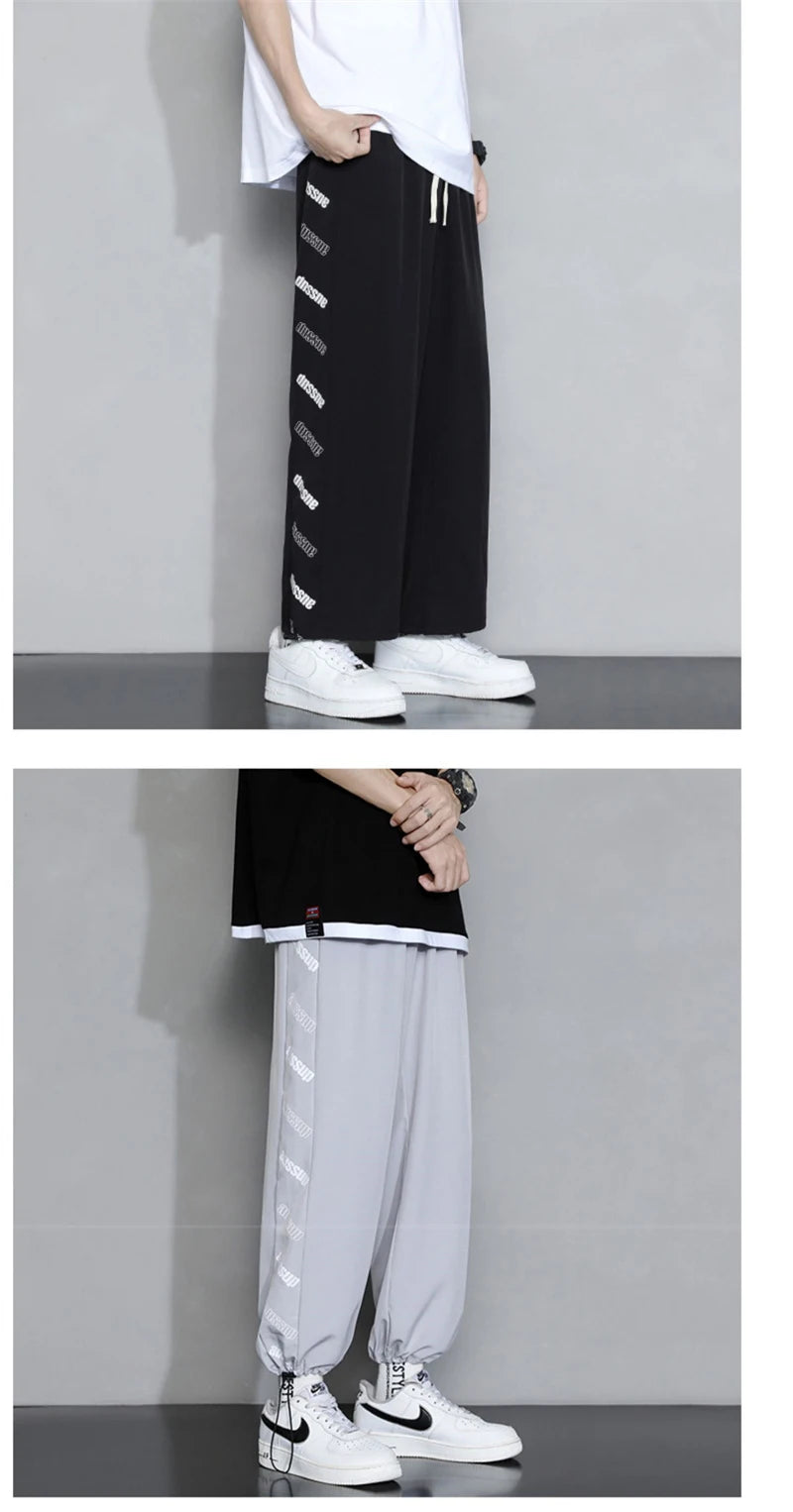 summer side letter printed straight pants mens drawstring sports joggers sweatpants y2k streetwear baggy casual trousers unique joggers style 885