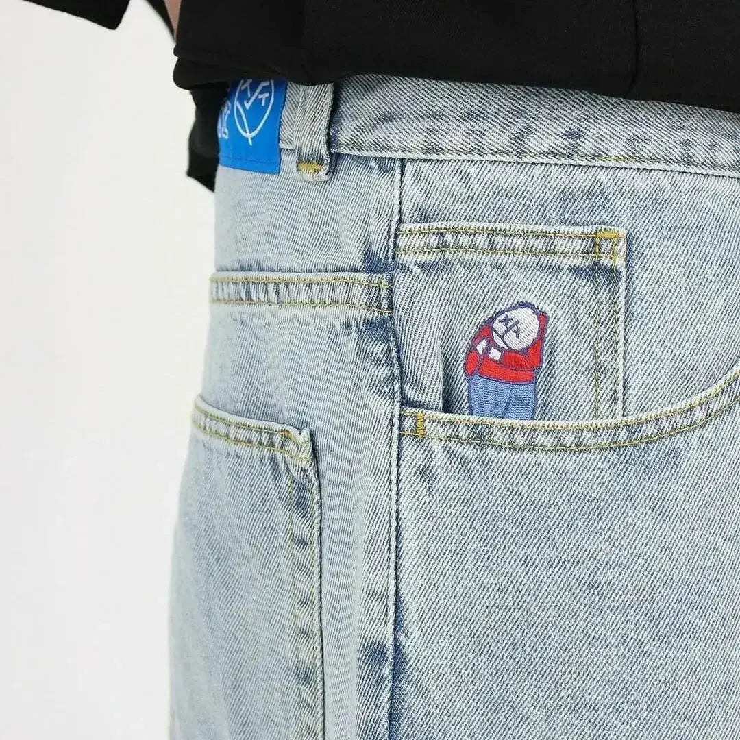 hip hop streetwear big boy jeans y2k embroidery pattern retro blue baggy jeans pants men women fashion pants clothing unique jeans style 1365