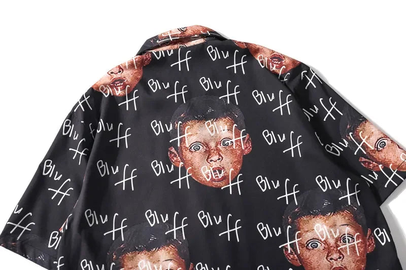 Dark Icon Bluff Boy Full Printing Hip Hop Shirt Street Summer Short Sleeved Men's Shirts Streetwear Clothing Street King Limited