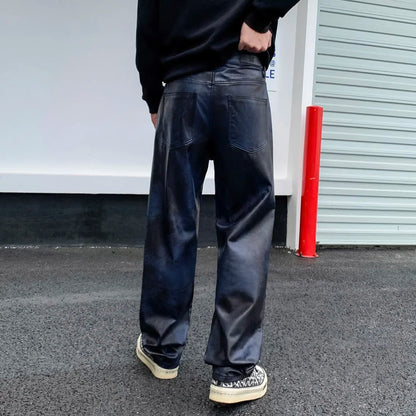 men streetwear fashion hip hop punk gothic vibe casual straight leather pant man y2k trousers motorcycle pants stage clothing relaxed fit trousers