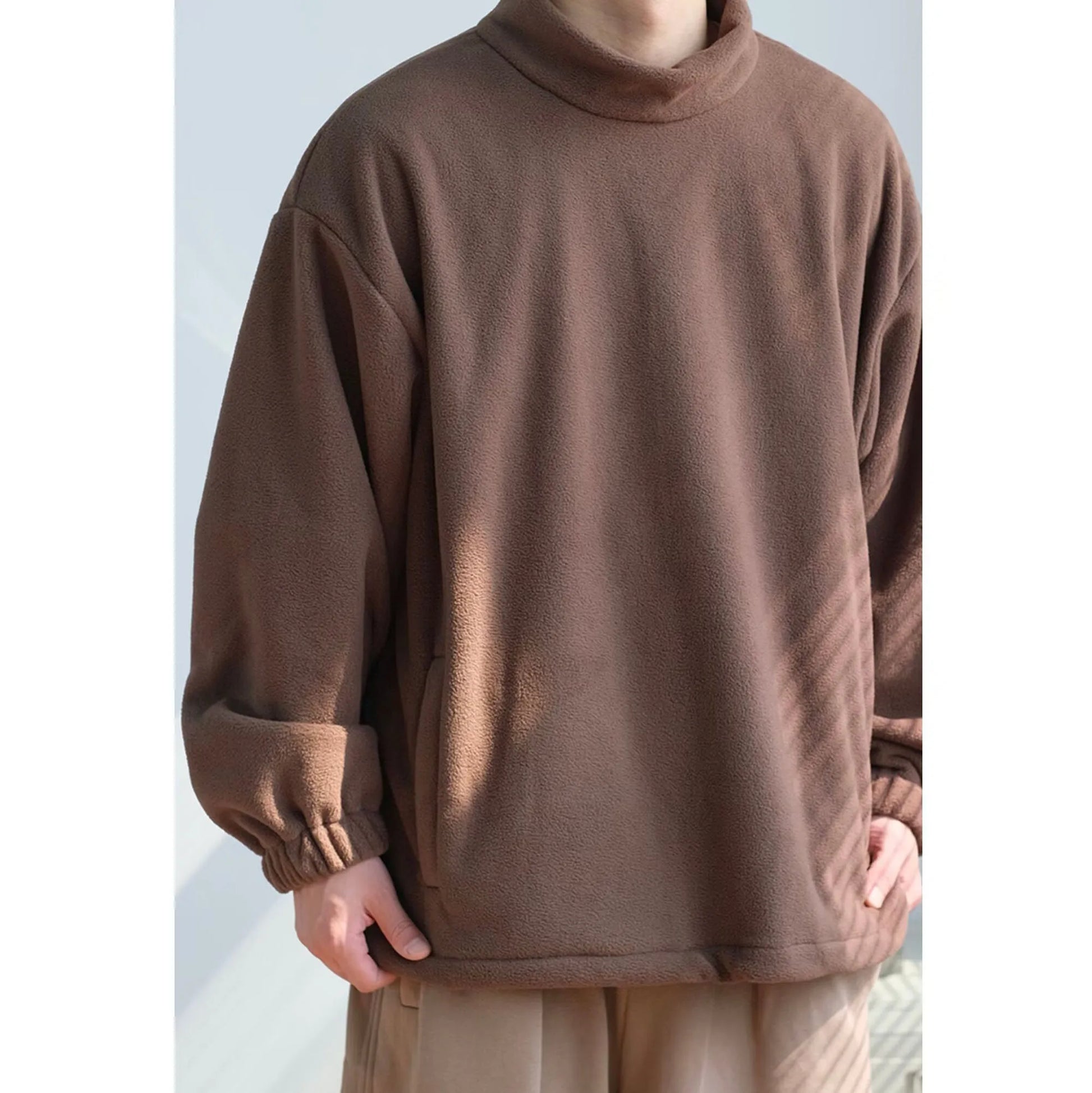 Men Women Winter Fleece Sweatshirt Korean Style Half High Collar Streetwear Oversized Couple Solid Color Autumn Warm Pullovers Street King Limited