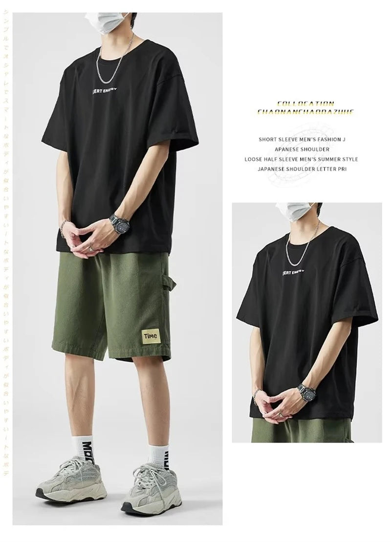 summer american casual retro shorts for men 2025 new loose straight short sweatpant streetwear fashion five point baggy bermudas unique joggers style 332